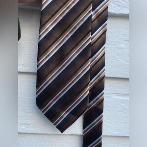 Elegant Striped Classic Tie in Brown Tan Black Gold and White